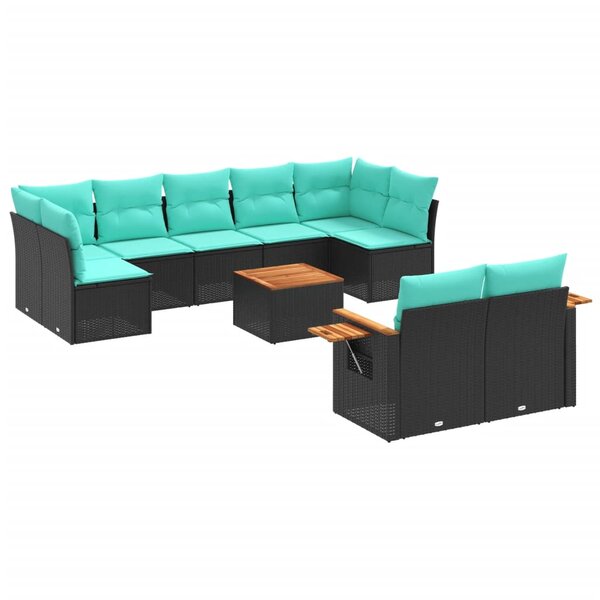 vidaXL Salon de jardin 10 Pièces avec coussins noir résine tressée