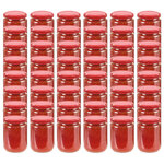 vidaXL 48 Pièces Pots à confiture avec couvercle rouge Verre 230 ml