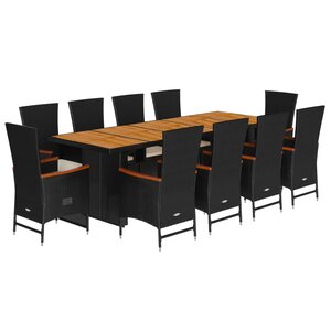 vidaXL Ensemble à manger de jardin 11 Pièces coussins noir résine tressée