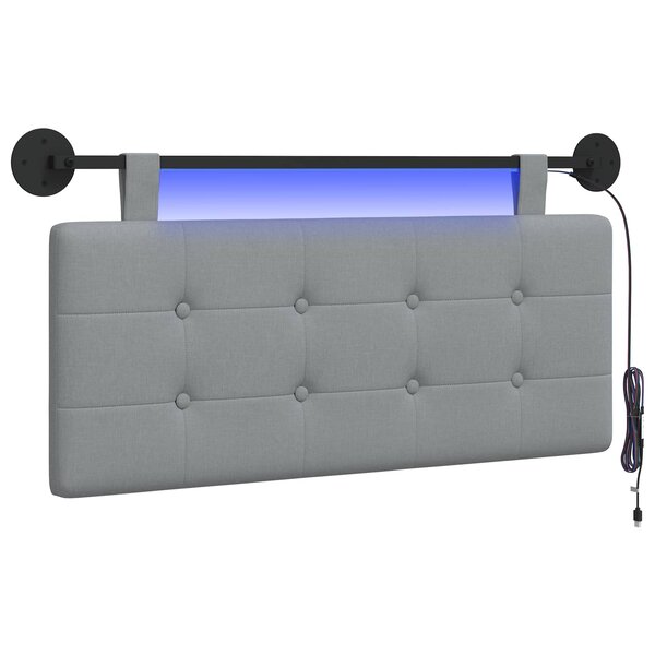 vidaXL Tête de lit suspendue Avec lumière LED Gris clair Tissu