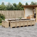 vidaXL Ensemble à manger de jardin et coussins 17 Pièces beige
