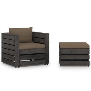 vidaXL Salon de jardin 2 Pièces avec coussins Bois imprégné de gris