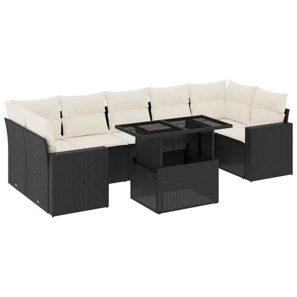 vidaXL Salon de jardin 8 Pièces avec coussins noir résine tressée