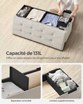 Banc de rangement pouf en velours avec couvercle avec 2 boîtes séparateur amovible capacité de charge 300 kg pour couloir salon chambre beige 12_0004162