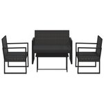 vidaXL Salon de jardin 4 Pièces avec coussins Noir Résine tressée