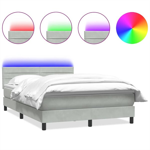 vidaXL Sommier à lattes de lit et matelas et LED gris clair 160x210cm velours