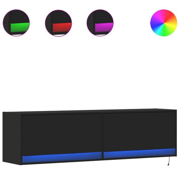 vidaXL Meuble TV mural avec lumières LED noir 140x31x38 cm