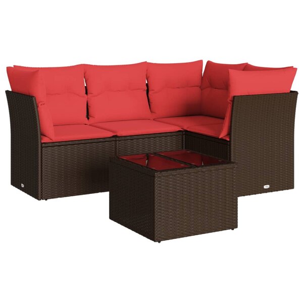 vidaXL Salon de jardin avec coussins 5 Pièces marron résine tressée