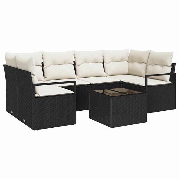 vidaXL Ensemble de Canapés avec coussin 7 Pièces Noir et Crème polyrotin