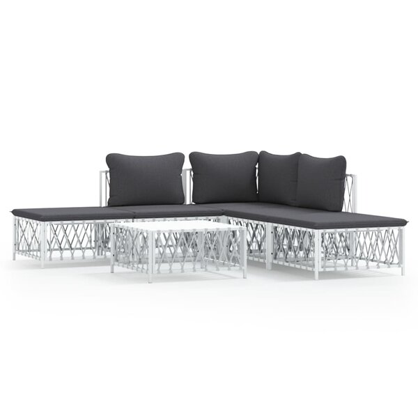 vidaXL Salon de jardin avec coussins 6 Pièces blanc acier