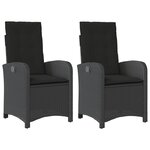 vidaXL Chaises inclinables de jardin lot de 2 et coussins noir rotin