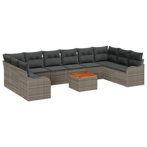 vidaXL Ensemble de sofa de jardin 10 pièces avec coussins Gris en poly rattan Acacia