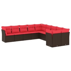 vidaXL Salon de jardin 10 Pièces avec coussins marron résine tressée