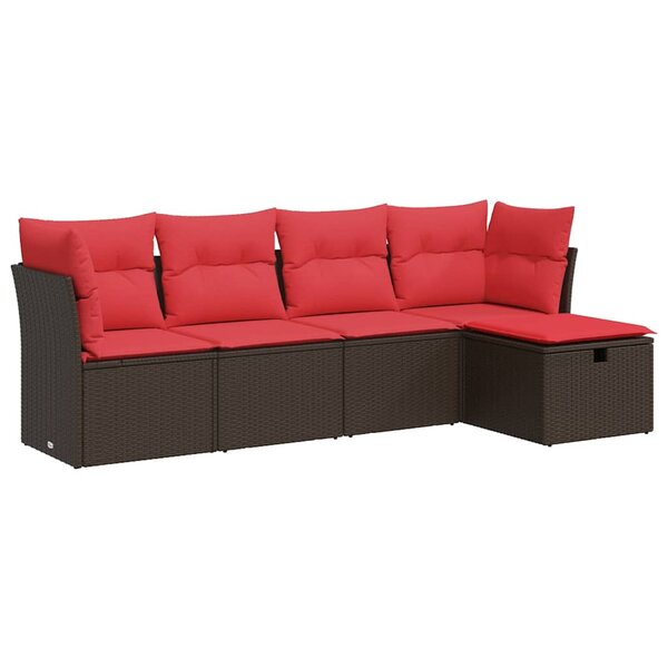 vidaXL Salon de jardin avec coussins 5 Pièces marron résine tressée