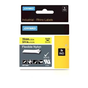 Rhino Étiquettes industrielles Nylon flexible Rouleau de 19 mm x 3 5 m Noir sur Jaune DYMO