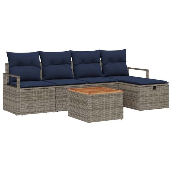 vidaXL Ensemble de canapé de jardin avec coussin 6 Pièces Gris Poly rotin