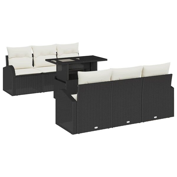 vidaXL Ensemble de canapé de jardin avec coussin 7 Pièces Noir Poly rotin