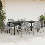 vidaXL Ensemble à manger jardin coussins 7 Pièces gris poly rotin verre