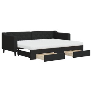 vidaXL Lit de jour avec gigogne et tiroirs noir 80x200 cm tissu