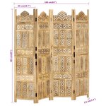 vidaXL Cloison de séparation 4 panneaux 160x165 cm Bois de manguier