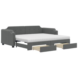 vidaXL Lit de jour avec gigogne et tiroirs gris foncé 80x200 cm tissu