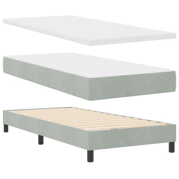 Lit à ressort avec matelas vidaXL Gris clair 90x190 cm Velours
