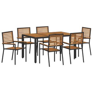 vidaXL Ensemble de salle à manger pour jardin 7 Pièces Noir et Marron