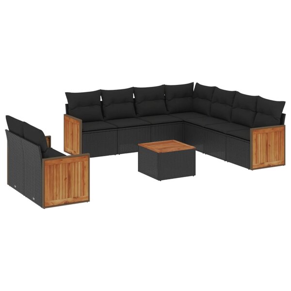 vidaXL Salon de jardin 10 Pièces avec coussins noir résine tressée