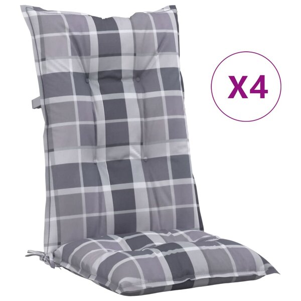 vidaXL Coussins de chaise jardin à dossier haut lot de 4 carreaux gris