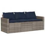 vidaXL Canapé de jardin avec coussins 3 places gris résine tressée