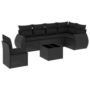 vidaXL Salon de jardin 7 Pièces avec coussins noir résine tressée