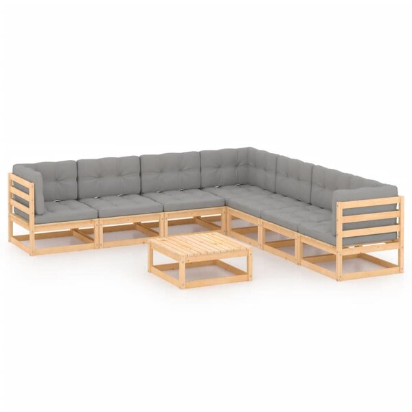 vidaXL Salon de jardin 8 Pièces avec coussins Bois de pin massif