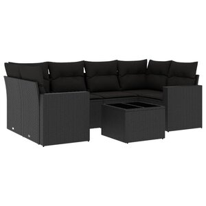 vidaXL Salon de jardin 7 Pièces avec coussins noir résine tressée