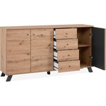 Buffet salle à manger MEDAN - chêne artisan et anthracite - 3 portes + 4 tiroirs - 160 x 85 x 40 cm