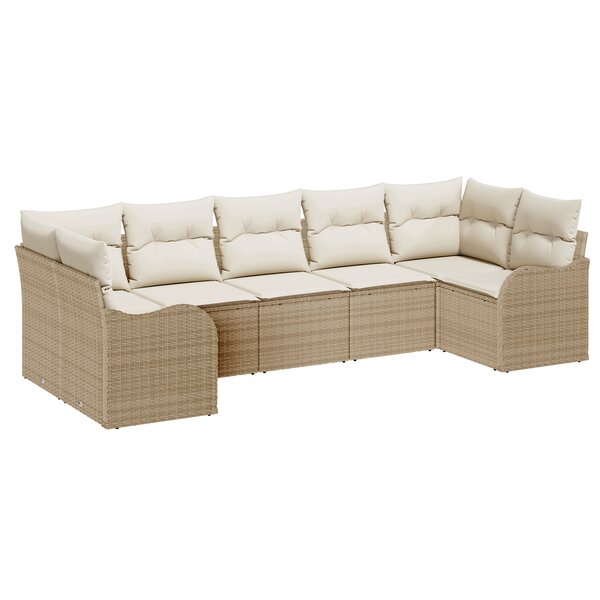Ensemble de Canapés de Jardin vidaXL 7 Pièces avec Coussins en Poly Rattan Beige