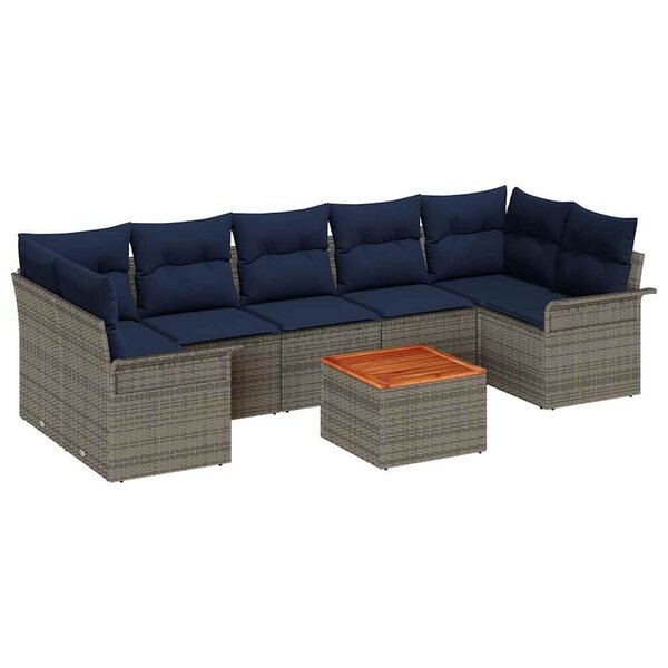 vidaXL Ensemble de canapé de jardin avec coussin 8 Pièces Gris et marine