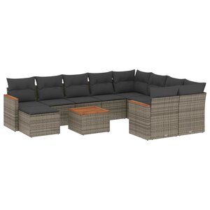 vidaXL Salon de jardin 11 Pièces avec coussins gris résine tressée