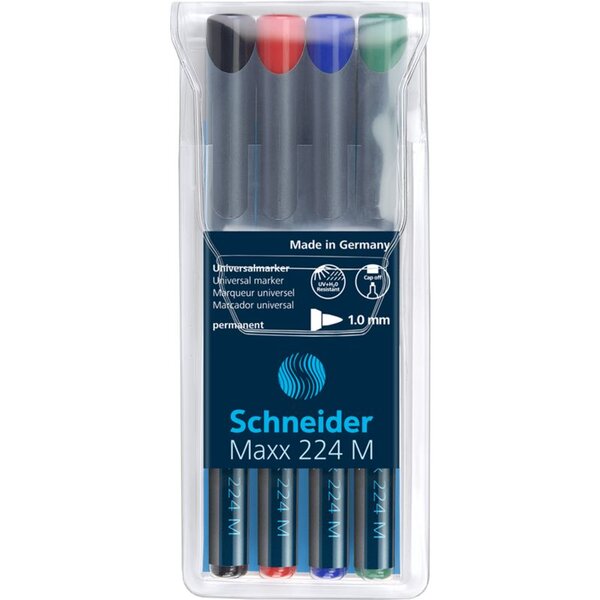 Marqueur universel Maxx 224 Pointe moyenne Permanent Pochette 4 assortis SCHNEIDER