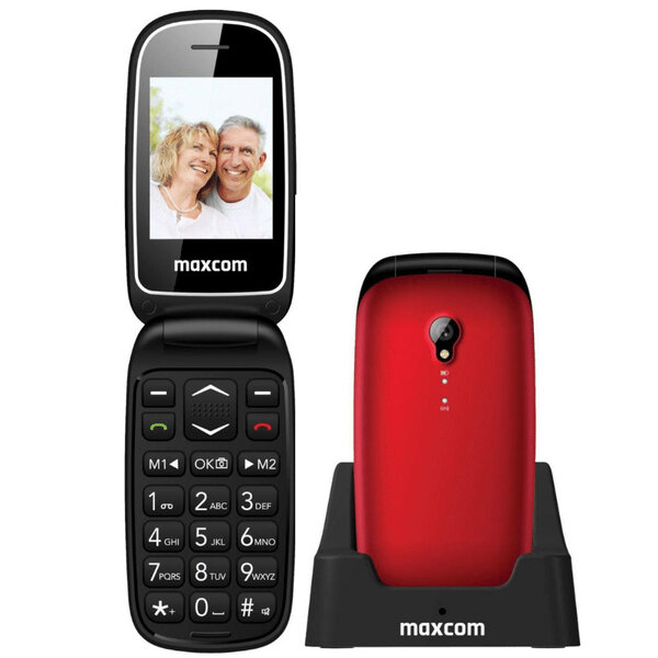 Maxcom mm816 - téléphone portable clapet senior 2.4"  touche sos  double sim  rouge