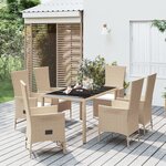 vidaXL Ensemble à manger de jardin et coussins 7 Pièces beige poly rotin