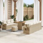 vidaXL Ensemble de Canapé de Jardin 10 Pièces avec Coussins Beige Rattan Poly Acacia