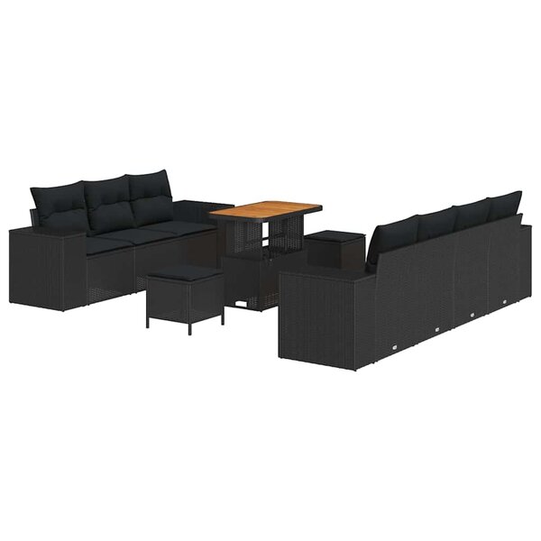 vidaXL Ensemble de canapé de jardin 10 Pièces Noir polyrotin