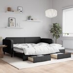 vidaXL Lit de jour avec gigogne et tiroirs noir 90x200 cm tissu