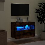 vidaXL Meuble TV mural avec lumières LED chêne fumé 60x30x40 cm