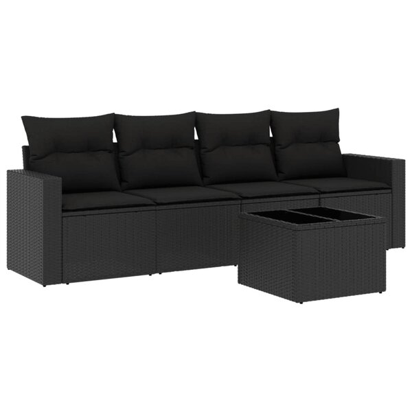 vidaXL Salon de jardin 5 Pièces avec coussins noir résine tressée