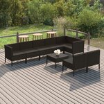 vidaXL Salon de jardin 9 Pièces avec coussins Résine tressée Noir