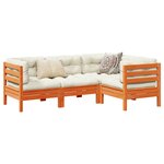 vidaXL Salon de jardin 4 Pièces avec coussins cire marron bois pin massif