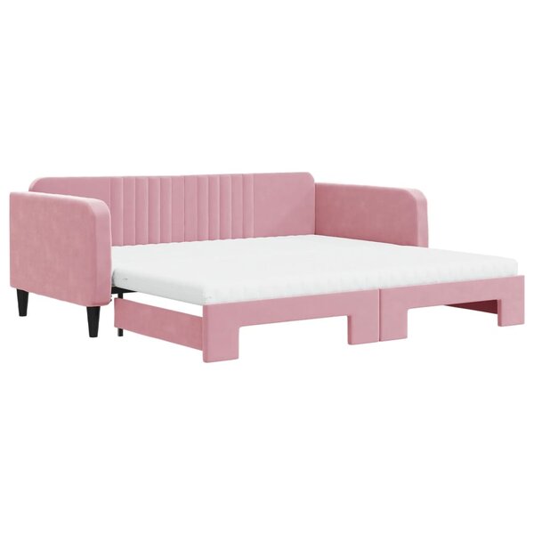 vidaXL Lit de jour avec lit gigogne et matelas rose 100x200 cm velours