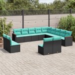 vidaXL Salon de jardin avec coussins 13 Pièces noir résine tressée