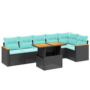 vidaXL Salon de jardin 7 Pièces avec coussins noir résine tressée